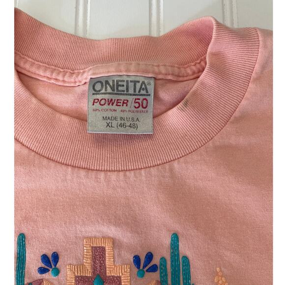 Vintage 1992 Nathan Richards Austin Puff Paint T Shirt Aztec Western Size XL - Picture 2 of 7